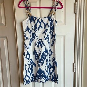 NWT Sam Edelman Blue and White Ikat Mini Dress with Beaded and adjustable straps